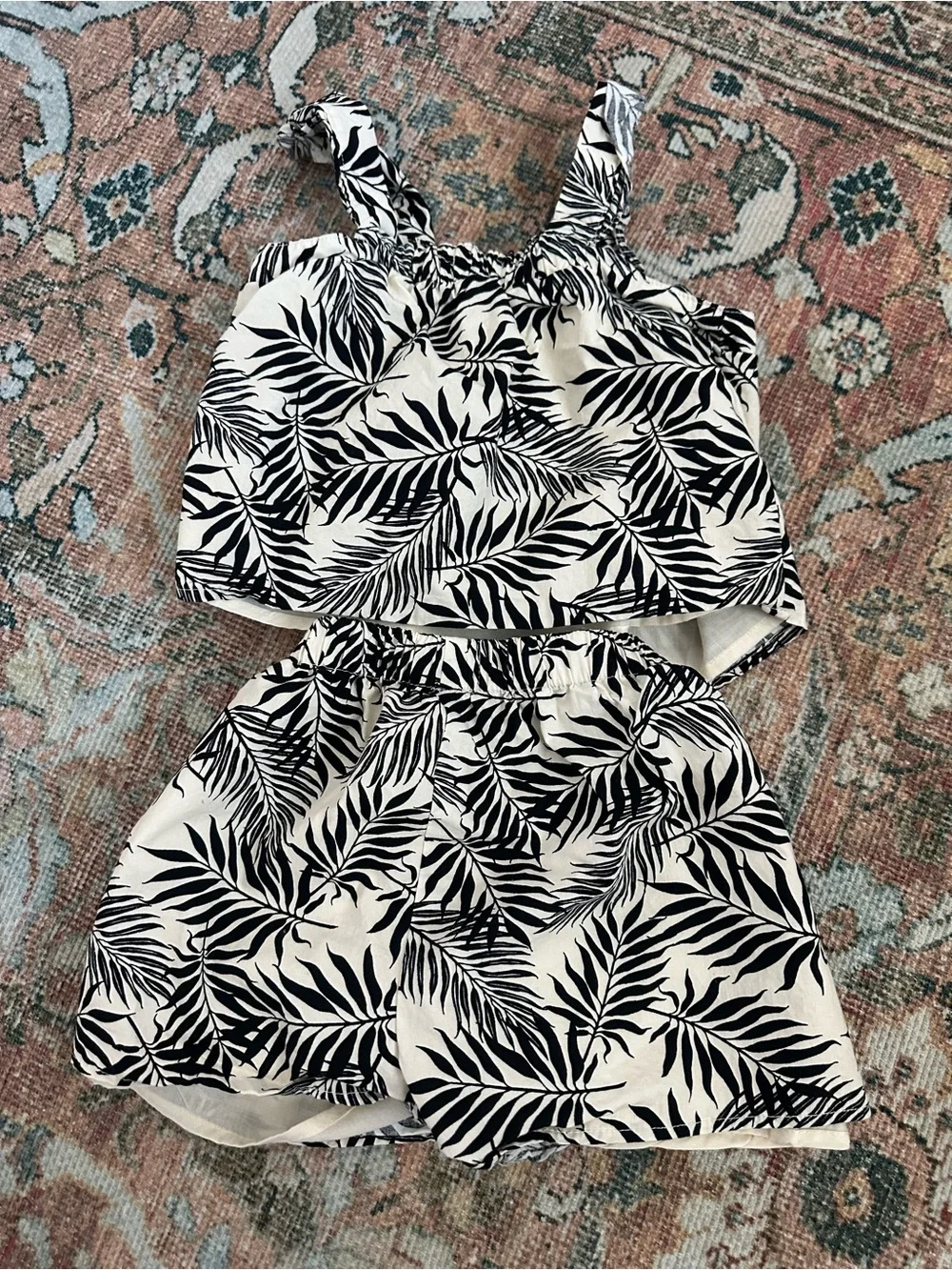 Btween Girls Black & White Palm-Print Matching Set - Picture 2 of 5